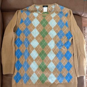 J. Crew Women’s Argyle Sweater - Tan, Blue, Green